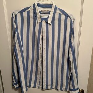 Mango Blue and White Striped Shirt - Size L